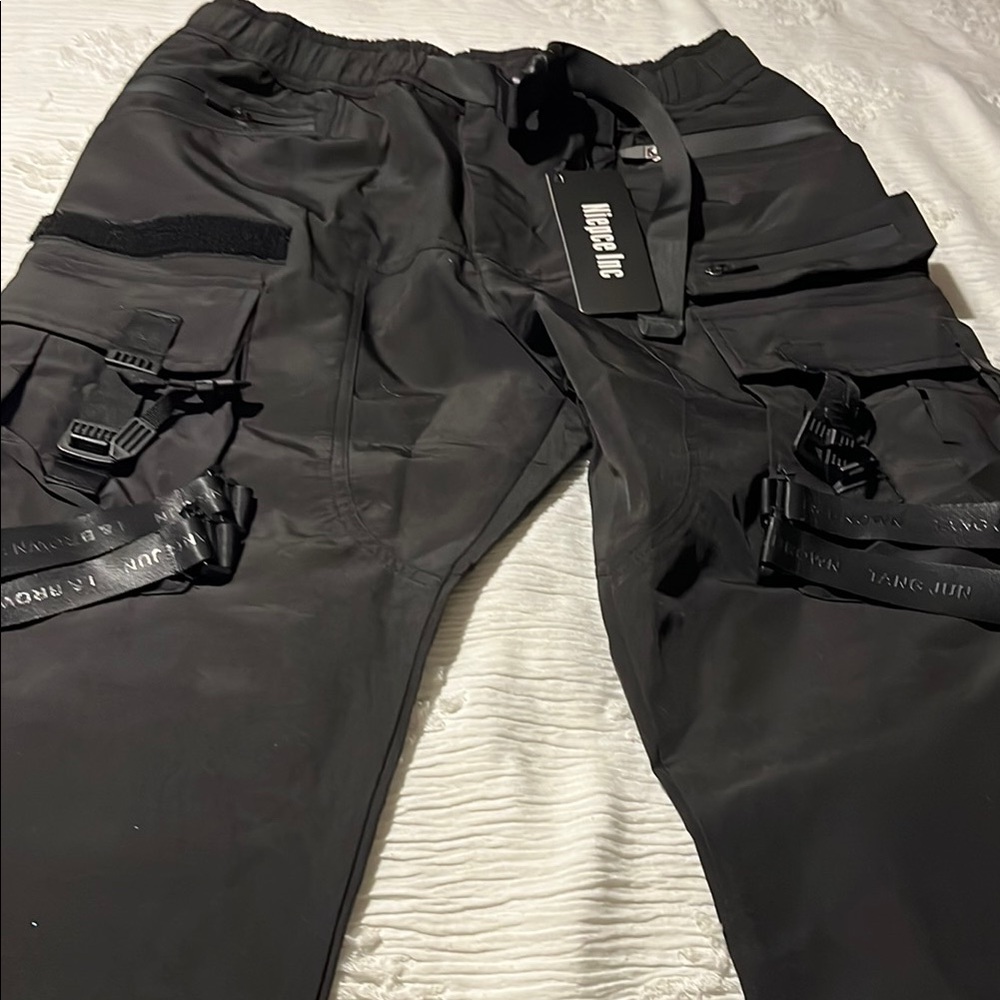 Niepce Inc Streetwear Men's Techwear Pants with Straps. Black, Waterproof.